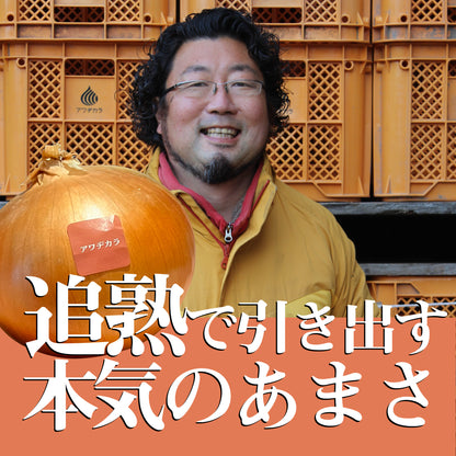 生産者の笑顔と、追熟でじっくり甘く仕上げた淡路島たまねぎ
